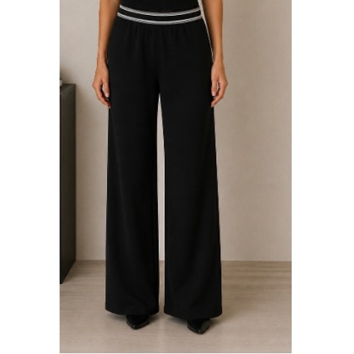 Chicos Women's Black Tipped Elastic Waist Band Straight Leg Pants Size 4r Nwt